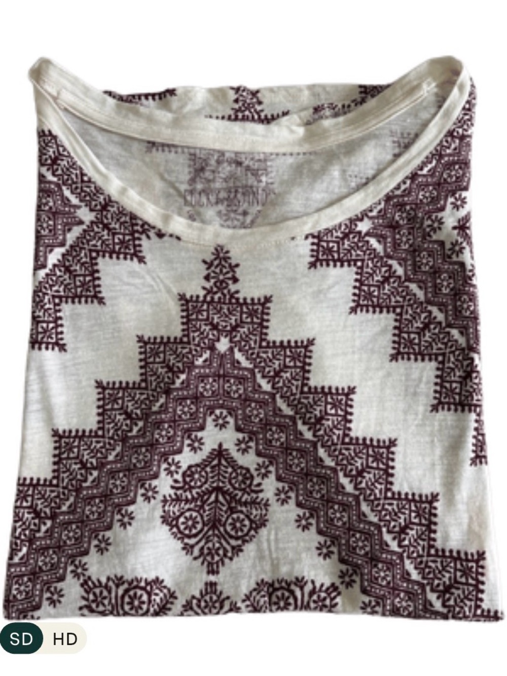 Lucky Brand Boho Medallion Print Tee | Size Small | Cream & Burgundy - Picture 3 of 3